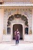 Jaipur City Palace, girl & peacocks. Photo: JD.