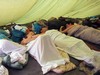 Ros, Tony, & Brian asleep in tent.  Photo: ALS.